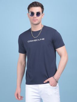 CRIMSOUNE CLUB - Mens Navy Blue Typographic Print Cotton T-Shirt