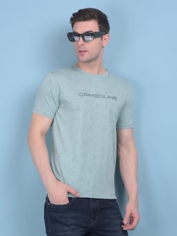 CRIMSOUNE CLUB - Mens Green Floral Print Cotton T-Shirt