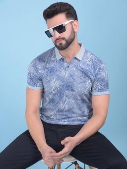 CRIMSOUNE CLUB - Mens Blue Floral Print Polo T-Shirt