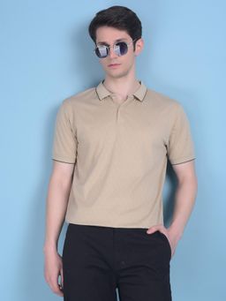 CRIMSOUNE CLUB - Mens Beige Printed Polo T-Shirt