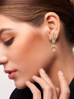 JYONA - Contemporary Gold-Toned Cubic Zirconia Swirl Top and Cutout Dome Drop for Women