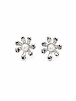MINOUS - Silver Elegant Floral Pearl Studs