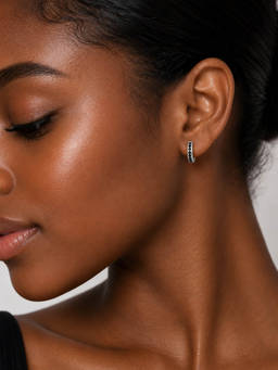 MINOUS - Silver Black CZ Hoop Earrings