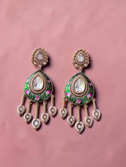 Rebekah - Enamel Flora Kundan Statement Earrings