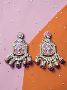 Rebekah - Royal Pink Meenakari Kundan Earrings