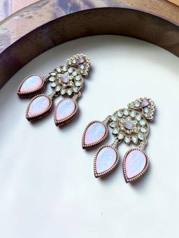 Rebekah - Pink Onyx Kundan Chandelier Earrings