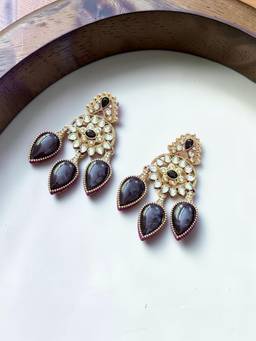 Rebekah - Black Onyx Kundan Chandelier Earrings