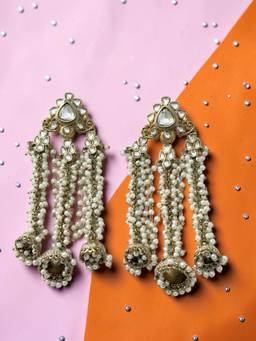 Rebekah - Cascading Pearl Strand and Kundan Chandeliers