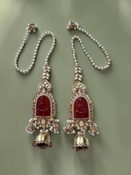 Rebekah - Royal Crimson Kundan and Pearl Chain Earring Set