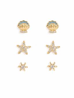 MINOUS - Silver Star, Starfish and Shell Stud Set of 3 (Pack of 3)