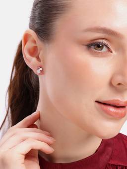 MINOUS - Silver Pearl Leaf Spark Stud Earrings