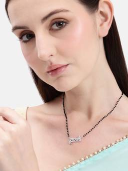 MINOUS - 925 Silver Style Bar Black Bead Mangal sutra
