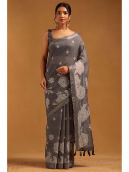 Soch - Womens Grey Poly Silk Saree with Unstitched Blouse