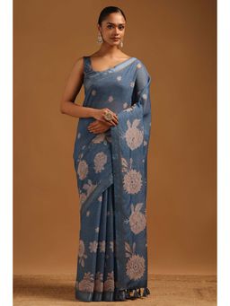 Soch - Womens Blue Poly Silk Saree with Unstitched Blouse
