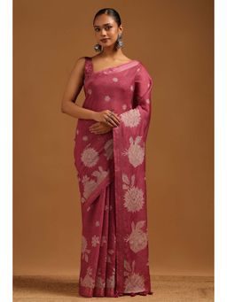 Soch - Womens Magenta Poly Silk Saree with Unstitched Blouse