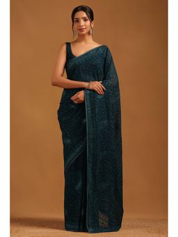 Soch - Womens Blue Georgette Saree with Unstitched Blouse