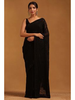 Soch - Womens Black Georgette Saree with Unstitched Blouse