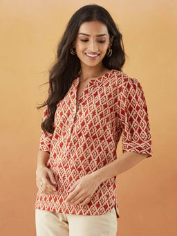 Fabindia - Maroon Cotton Kalamkari Printed Top