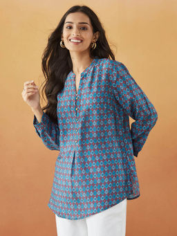 Fabindia - Blue Rayon Blend Printed Tunic