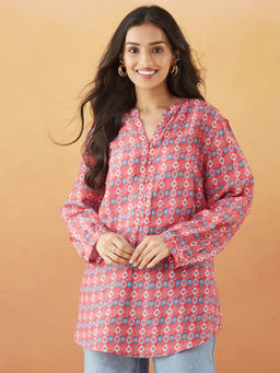 Fabindia - Red Rayon Blend Printed Tunic