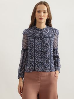 ELLE - Women Multi-Color Printed Band Collar Full Sleeves Top