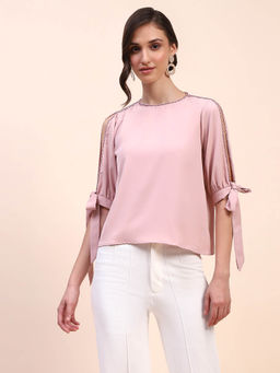 CAMLA - Barcelona Tie Detailed Crew Neck Dark Peach Top