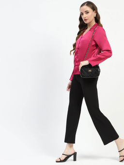 Madame - Fuchsia Button-Up Collar Neckline Shirt