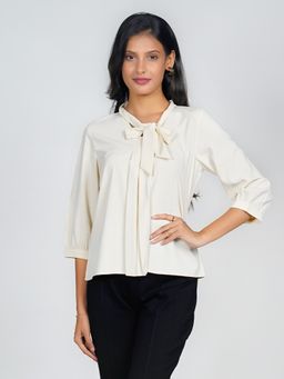 Zink London - Women Off-White Solid Tie-Up Top