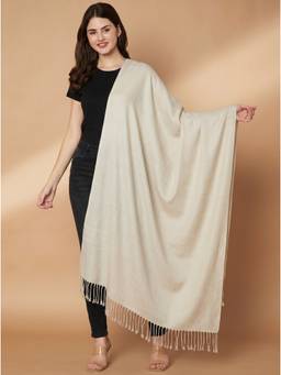 Zamour - Women Plain Woollen Grey Stole with Fringes