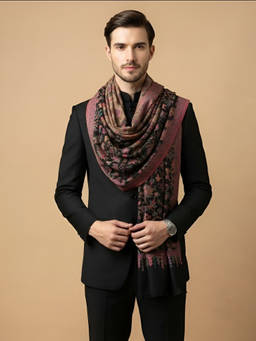MUFFLY - Men Kani Weave Kashmiri Floral Jaal Wool Blend Multi-Color Stole