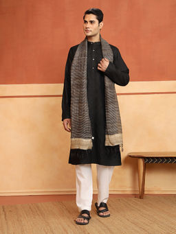 Fabindia - Charcoal Silk Hand Woven Men Stole