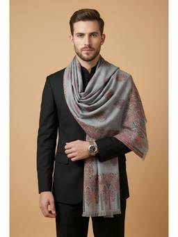 MUFFLY - Men All-Over Woven Paisley Wool Blend Grey Stole