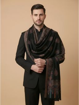 MUFFLY - Men All-Over Woven Paisley Wool Blend Black Stole