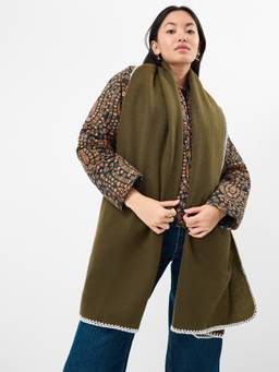 Accessorize London - Women's Olive Stitched Edge Blanket Scarf
