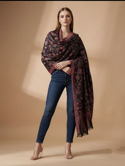 MUFFLY - Women Kani Weave Kashmiri Floral Jaal Wool Blend Multi-Color Stole