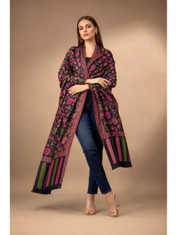 MUFFLY - Women Kani All Over Woven Floral Wool Blend Black Stole