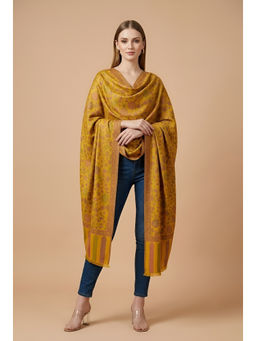 MUFFLY - Women Kani All Over Woven Floral Wool Blend Mustard Stole