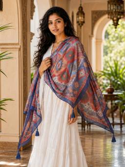 ToniQ - Women Multi-Color Geometric Tribal Pattern Scarf
