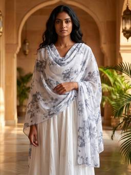 ToniQ - Women White Floral Water Print Scarf