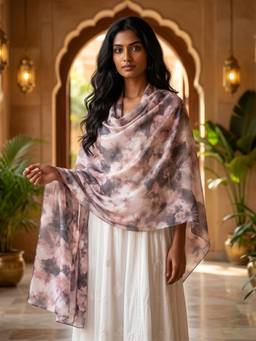 ToniQ - Women Grey Floral Printed Scarf