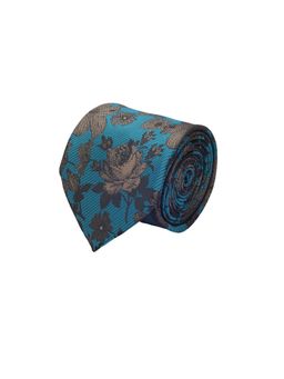 CAZZANO - Microfiber Green Floral Tie with Pocket Square