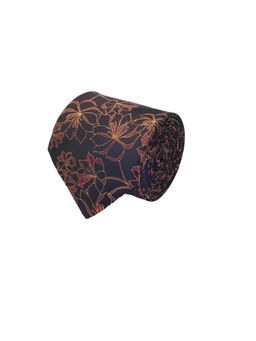 CAZZANO - Microfiber Brown Floral Tie with Pocket Square