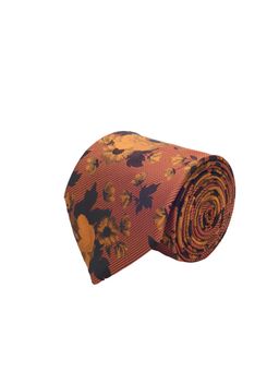 CAZZANO - Microfiber Beige Floral Tie with Pocket Square