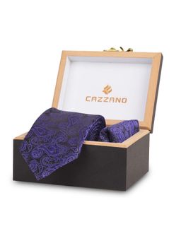 CAZZANO - Microfiber Purple Floral Tie with Pocket Square
