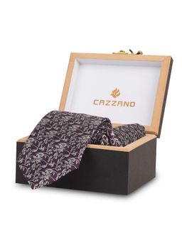 CAZZANO - Microfiber Purple Floral Tie with Pocket Square