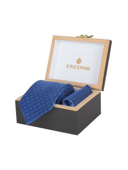 CAZZANO - Microfiber Blue Geometric Tie with Pocket Square