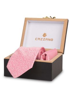 CAZZANO - Microfiber Pink Floral Tie with Pocket Square