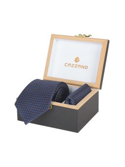 CAZZANO - Microfiber Blue Checks Tie with Pocket Square