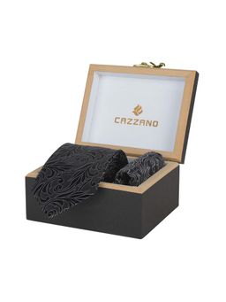 CAZZANO - Microfiber Grey Printed Tie with Pocket Square