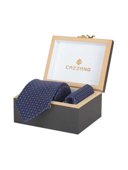 CAZZANO - Microfiber Blue Geometric Tie with Pocket Square